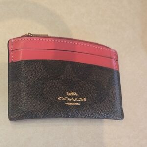 Coach Cardholder- Brown Monogram with Red Trim